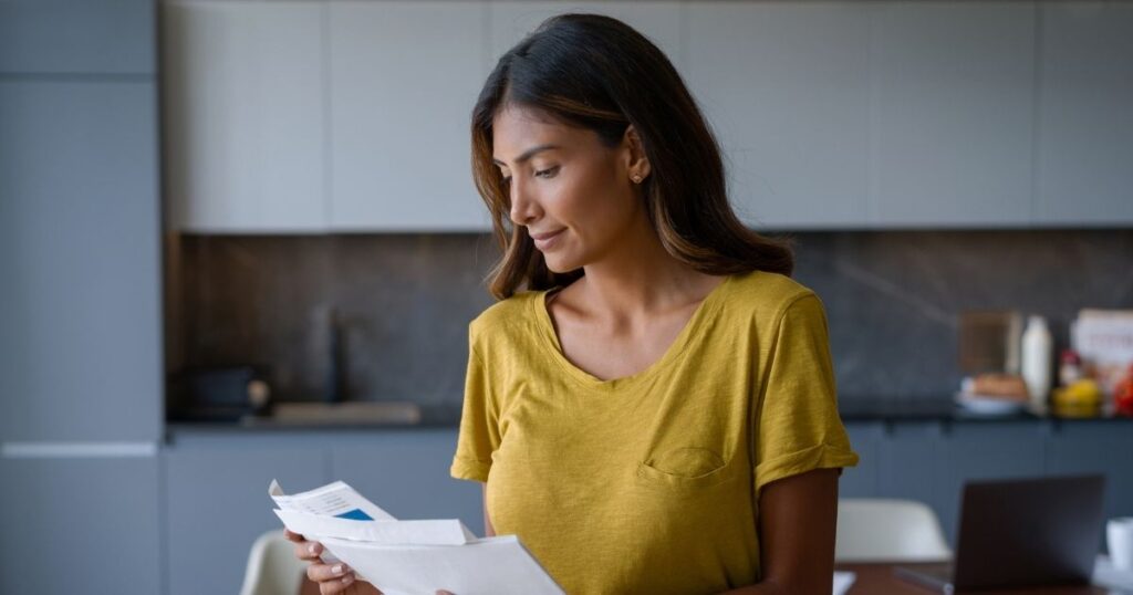 a woman reading through her mail