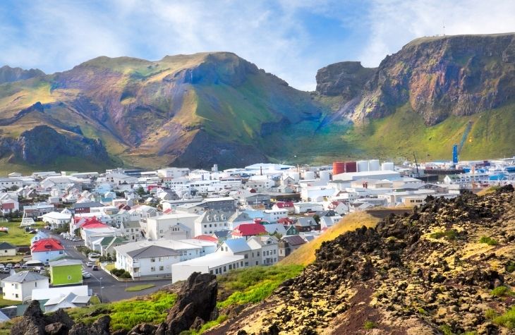 A housing community on the Westman Islands in Iceland.