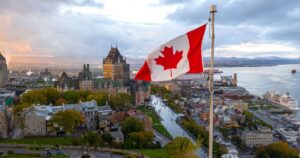 Canadian flag flying over Quebec City