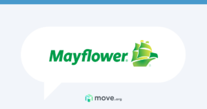Mayflower logo on a illustrated background.