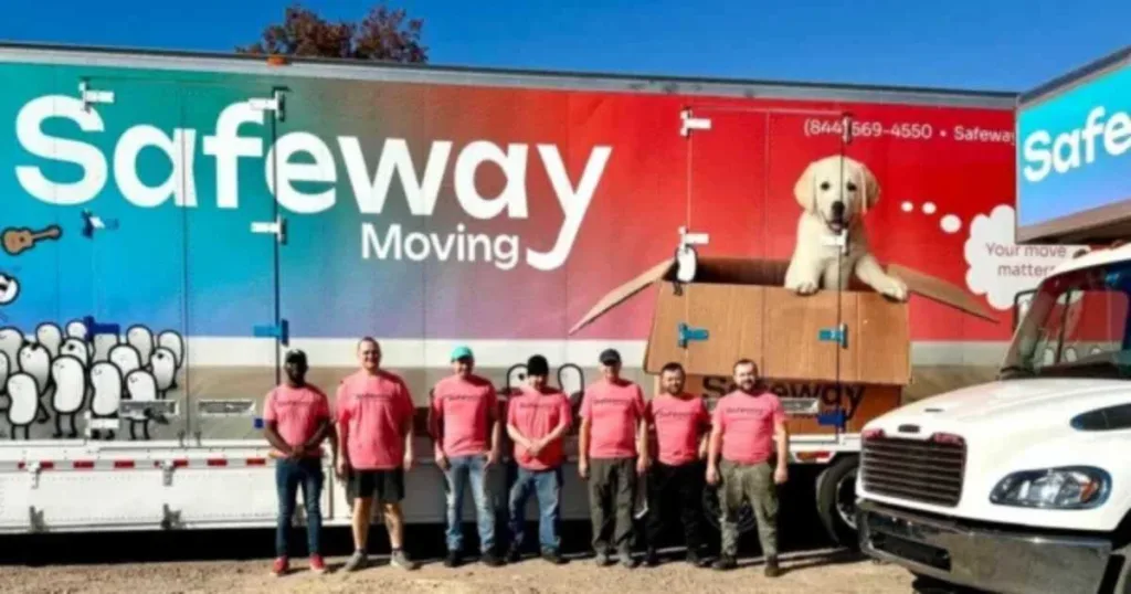 Safeway team members stand in front of a Safeway moving truck, ready to help their customers with a successful move.