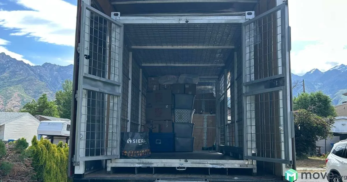 Zippy Shell moving container in the back of a moving truck, ready to get filled up.
